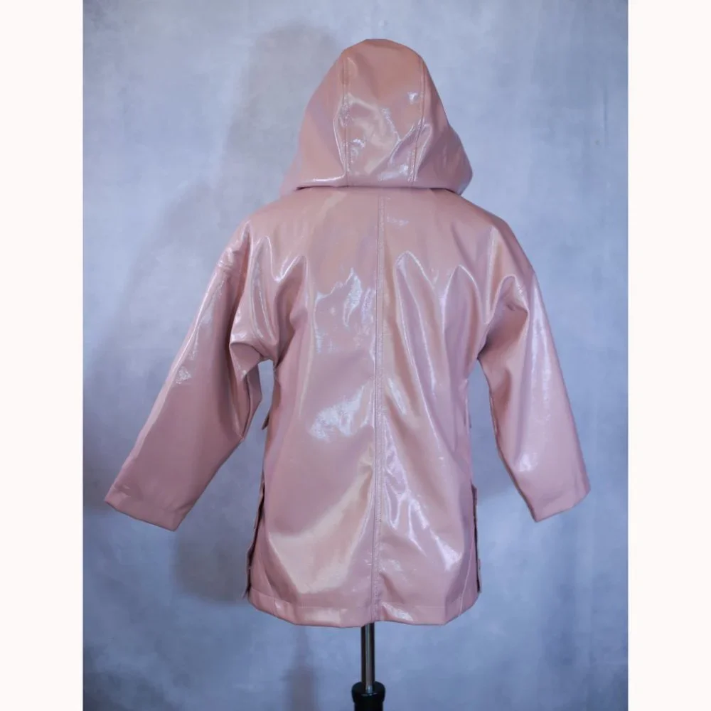 ZARA Girls Hooded Rubberized Pink Spring Raincoat Size 10 NWOT